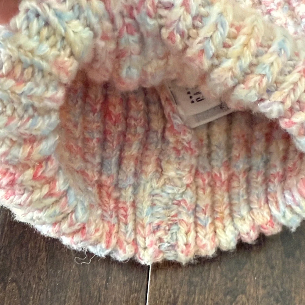 Adorable Baby Gap Colorful Knit Hat with Pom Poms and Mittens Set for Kids